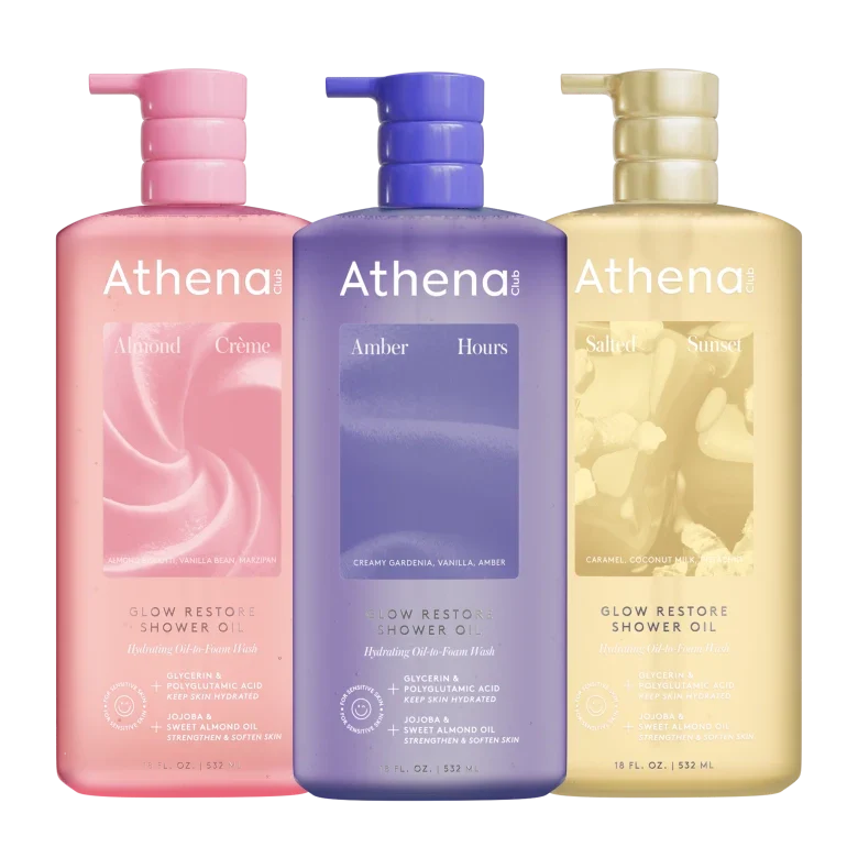 Glow Restore Shower Oil Trio N7 Almond Creme, Amber Hours, Salted Sunset